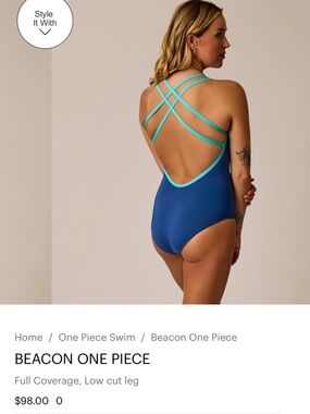 Beacon One Piece Swimsuit in Aqua with Royal Blue Straps